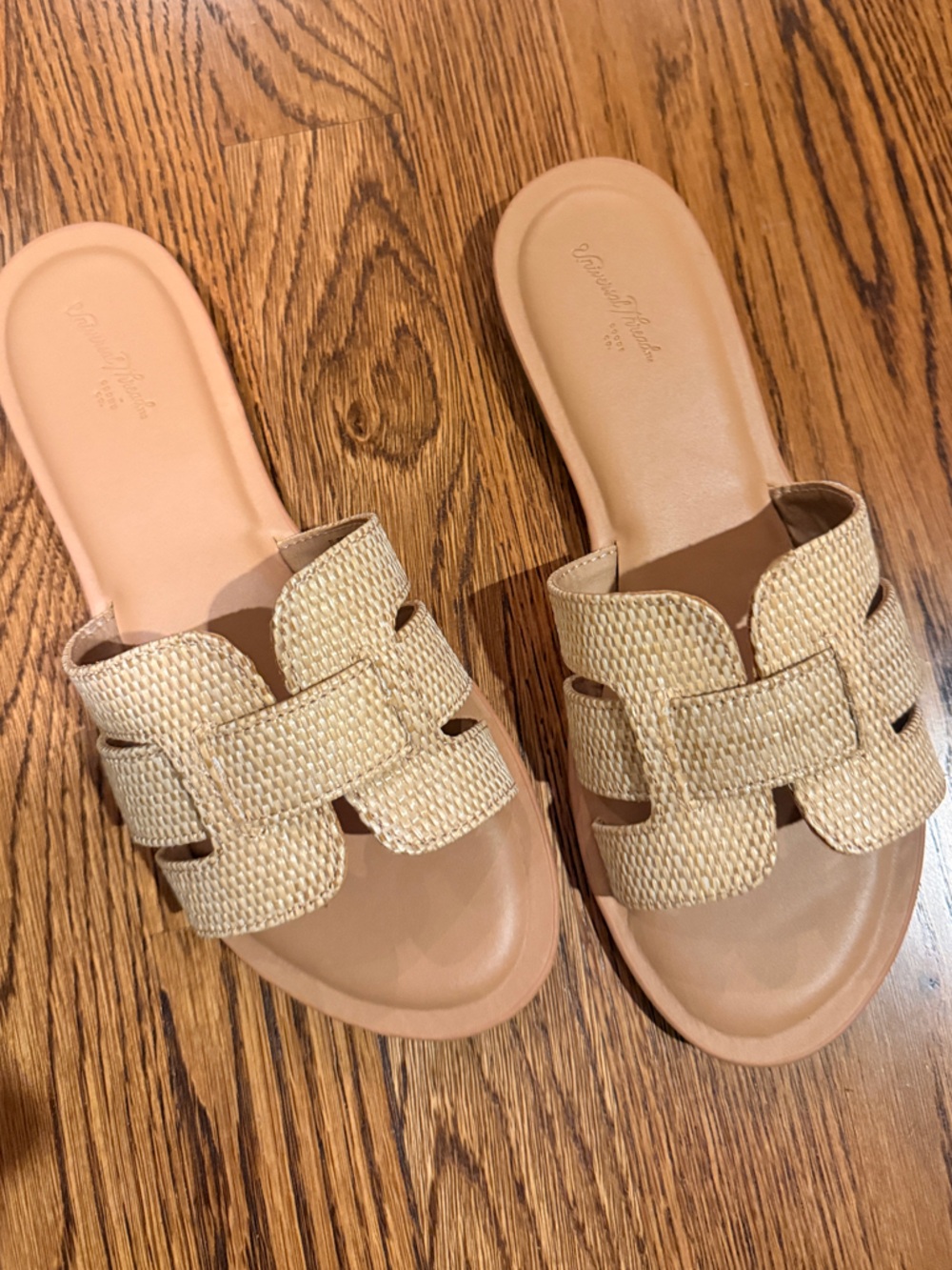 Woven Strap natural Slide Sandals 7.5 tan Beige